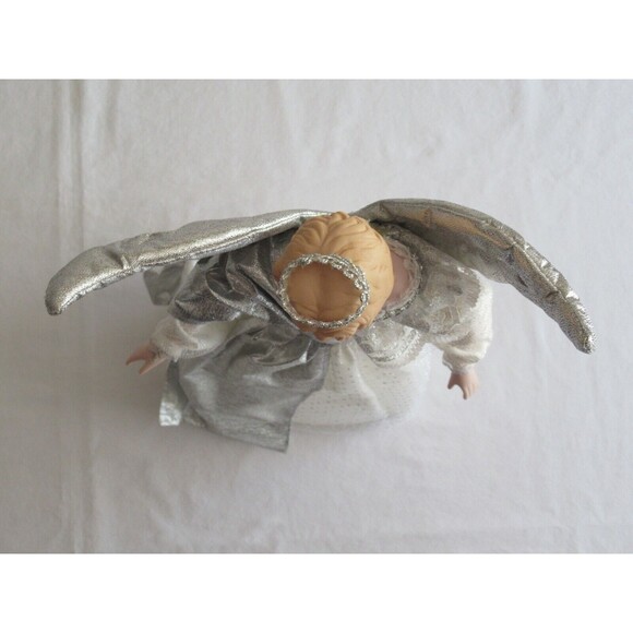 Roman RR ~14.5" Wht Angel Tree Topper Top Silver Wings Lace Porcelain Head Hands - Picture 9 of 12